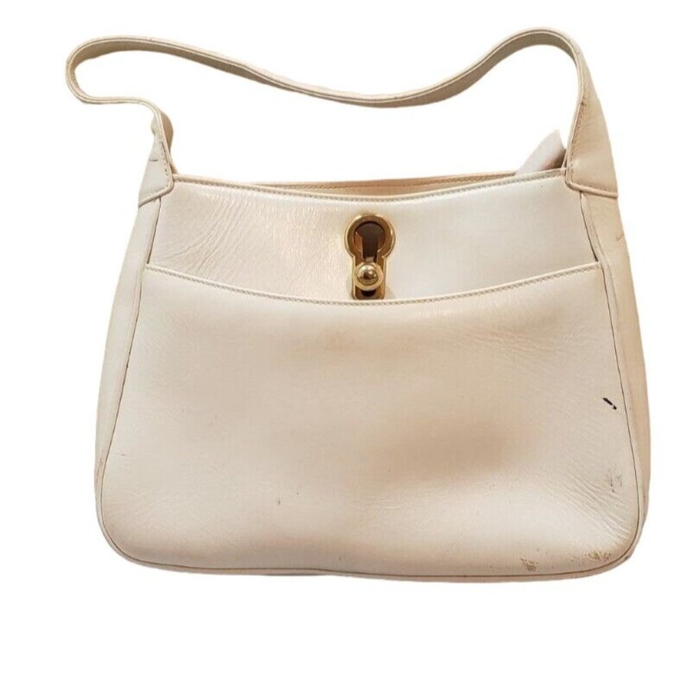 Early G Gucci White & Ivory Leather Padlock HOBO w Gold Clasp